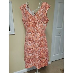 Title 9 Paisley Womens V-Neck Dress Sleeveless Orange/Burgundy Travel Size M
